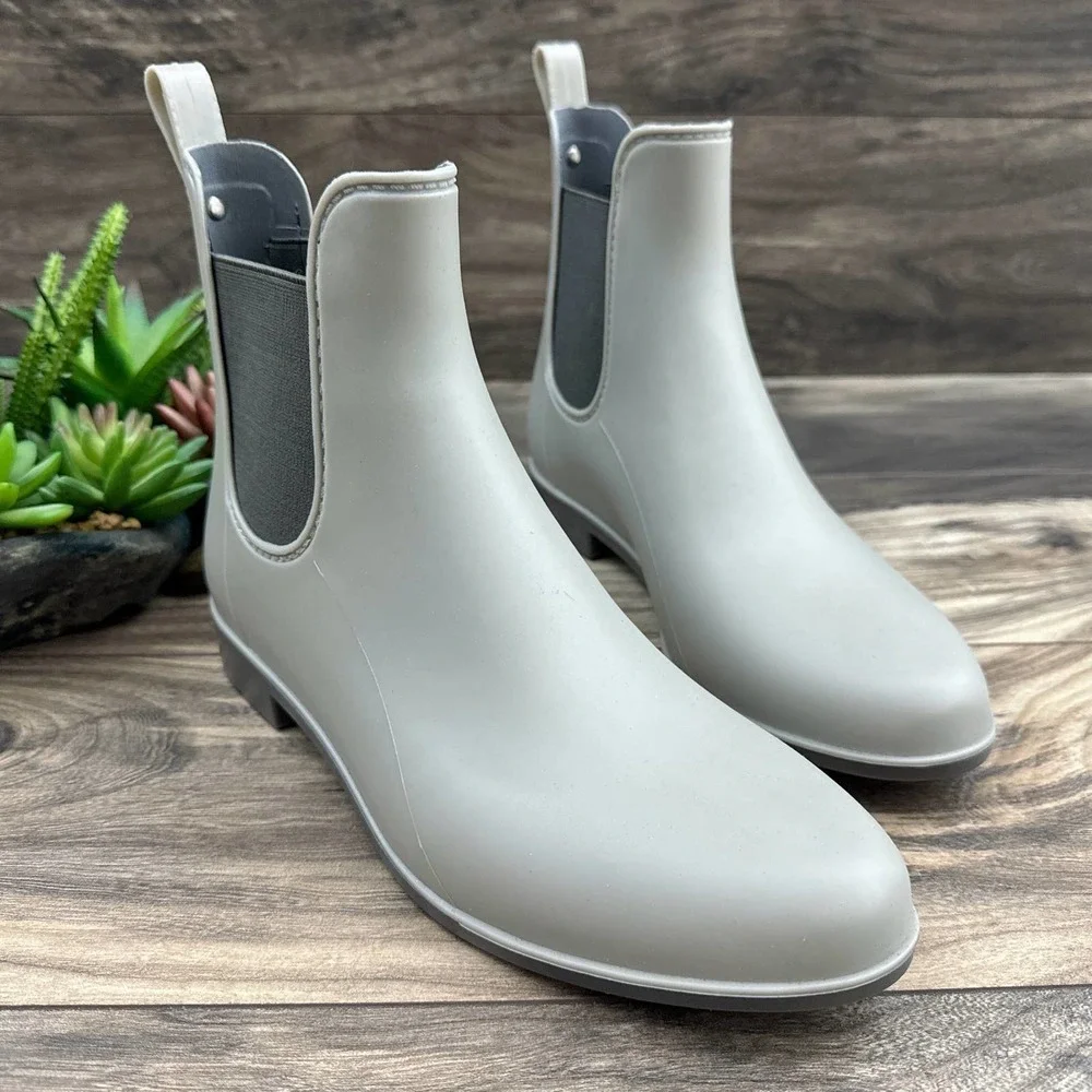 NIB Sam Edelman Tinsley Chelsea Rain Boots Bootie Grey Matte Rubber